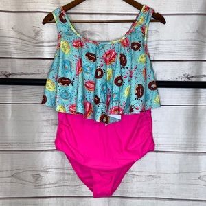 NWOT 2 piece bikini set hot pink bottoms/ top with donut and sprinkles print